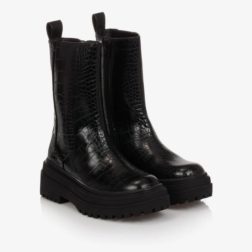 Girls Black Croc Boots