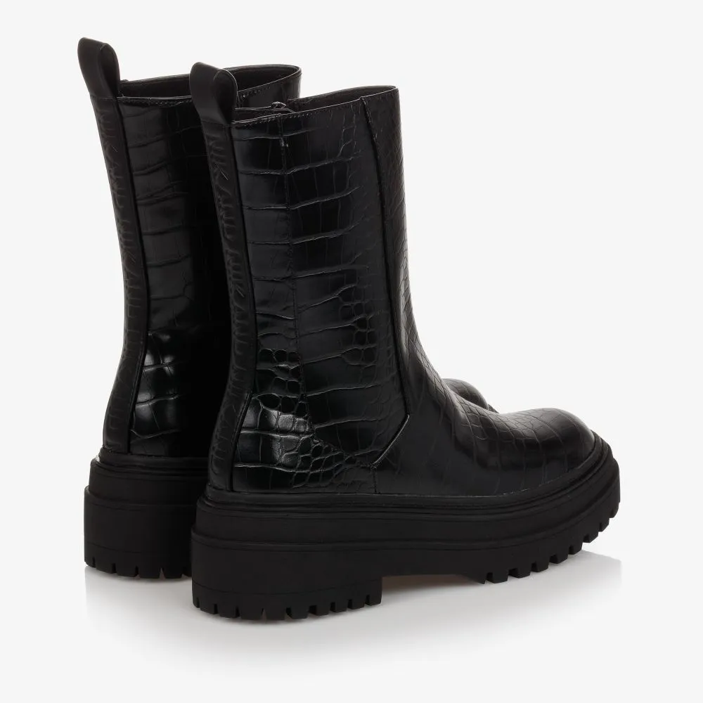 Girls Black Croc Boots