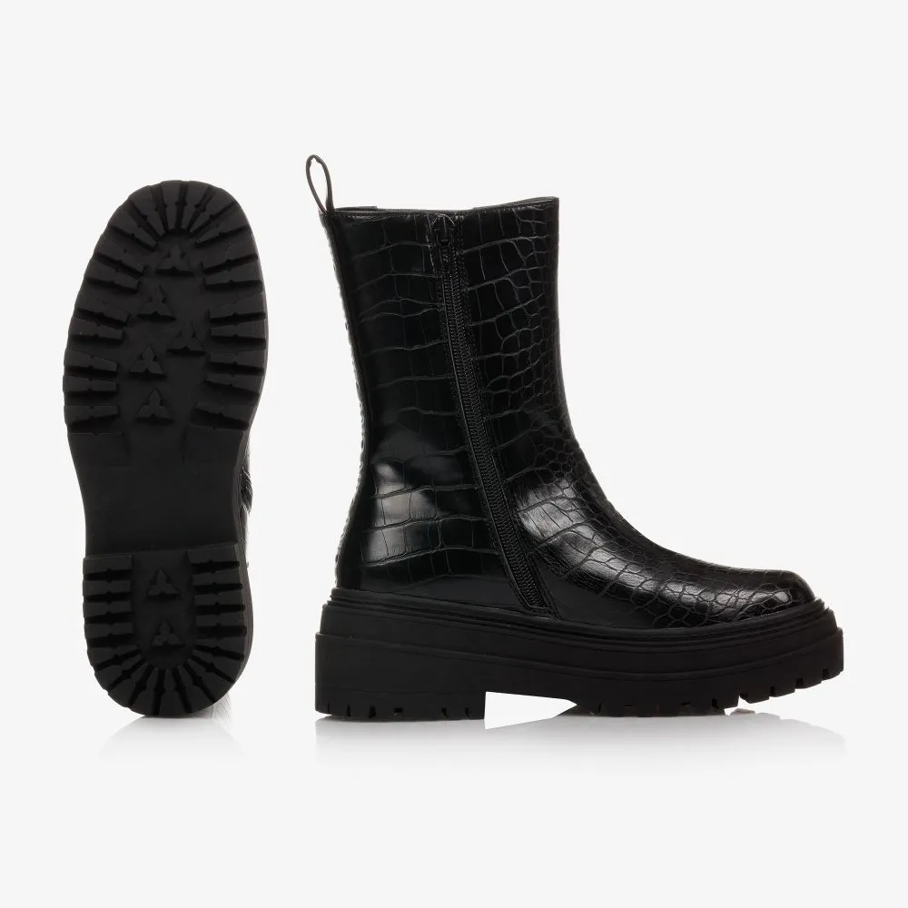 Girls Black Croc Boots