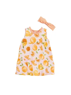 Girl's Orange Printed Sundress