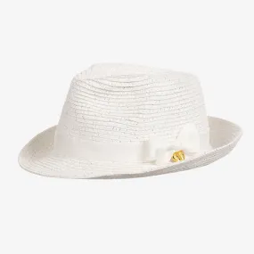 Girls White Straw Trilby Hat