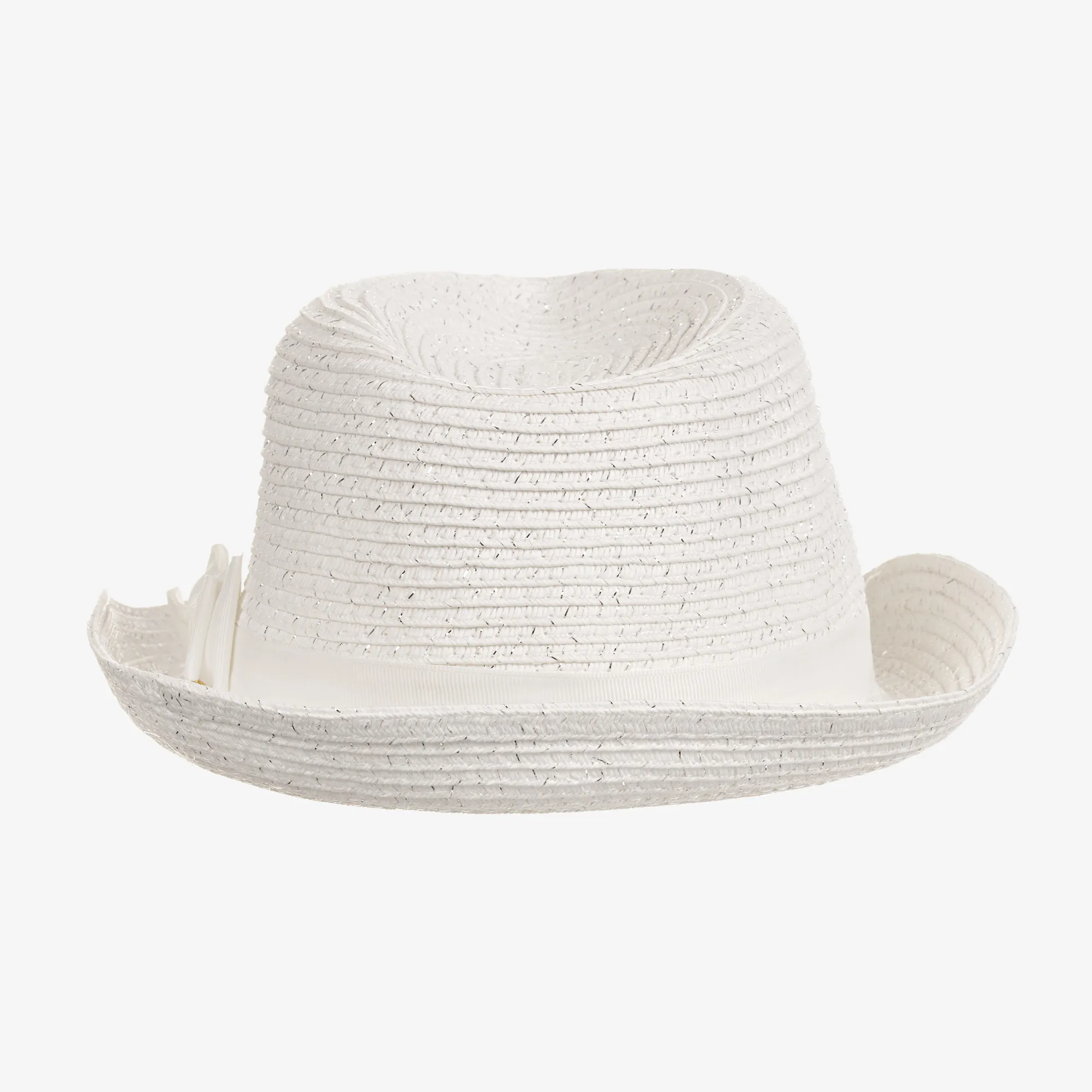 Girls White Straw Trilby Hat