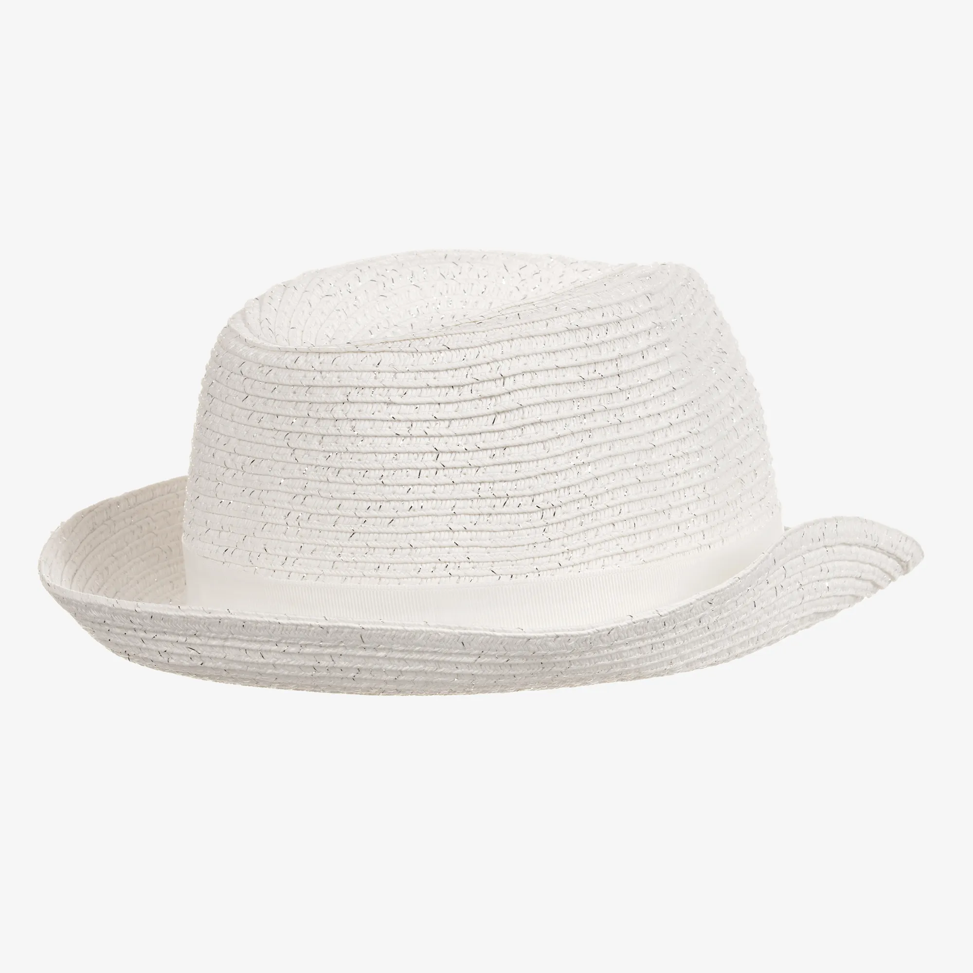 Girls White Straw Trilby Hat