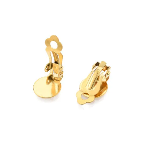 Golden Stainless Steel Clip-On Earring Findings with 10mm Round Flat Pad