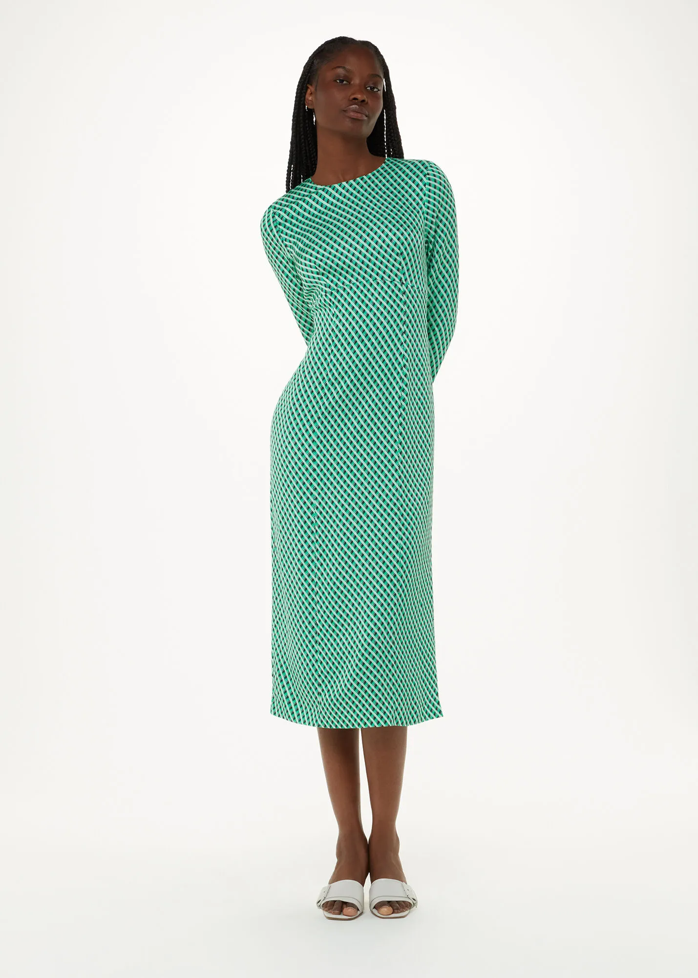 Green Crosshatch Print Minimal Dress