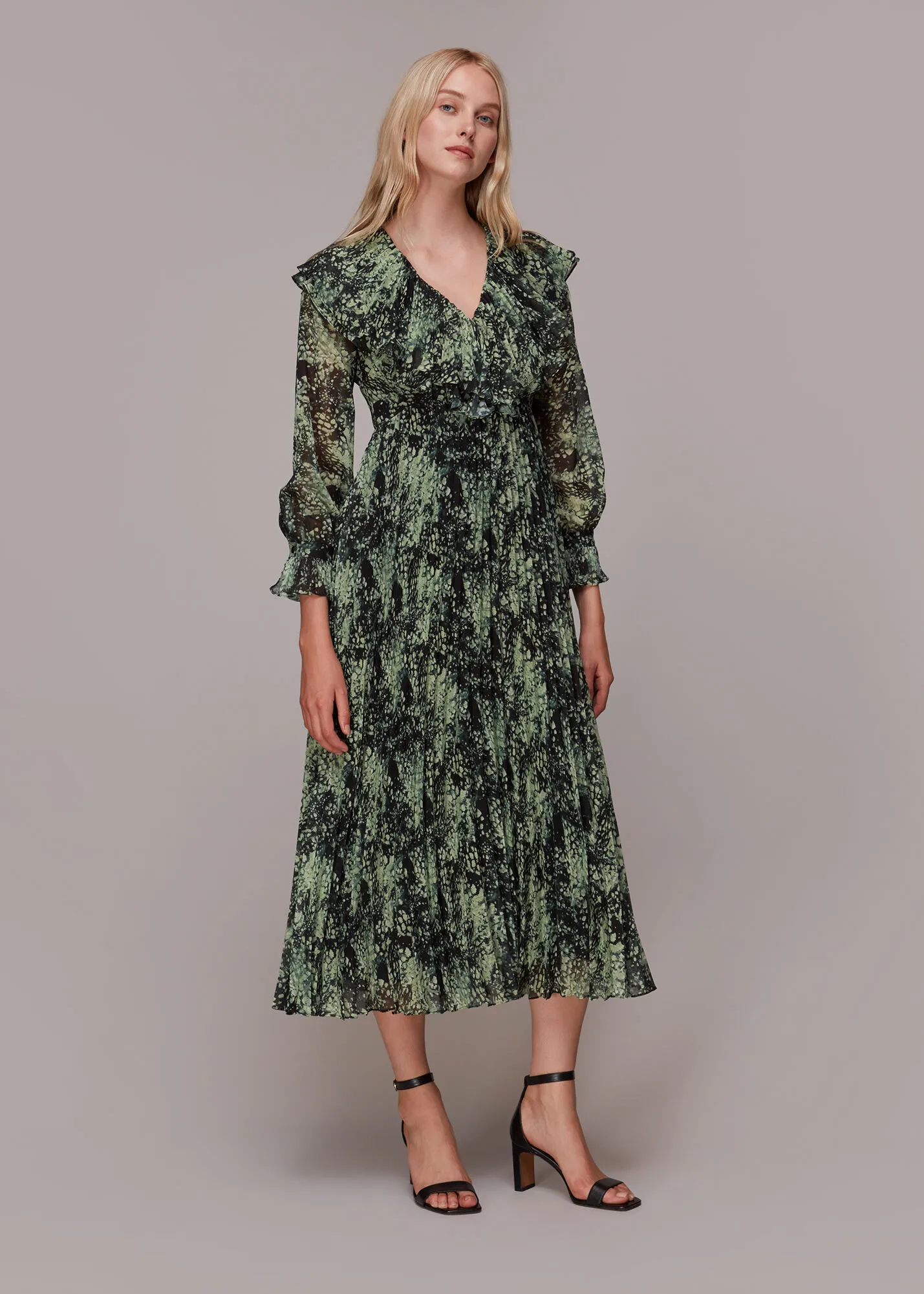 Green Snow Flurry Printed Midi Dress