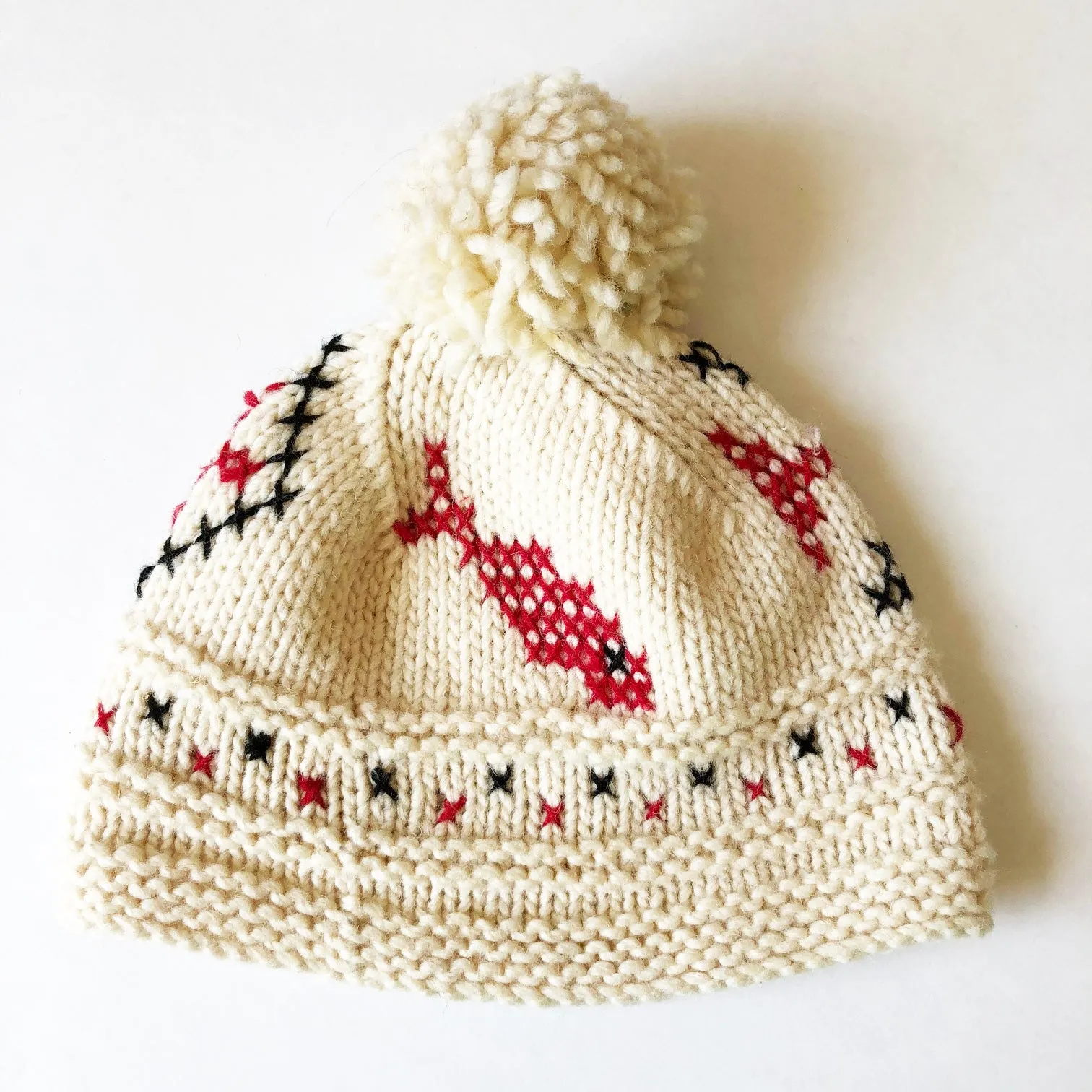 Hand knit Vintage Embroidered Hat size 12-24 months.