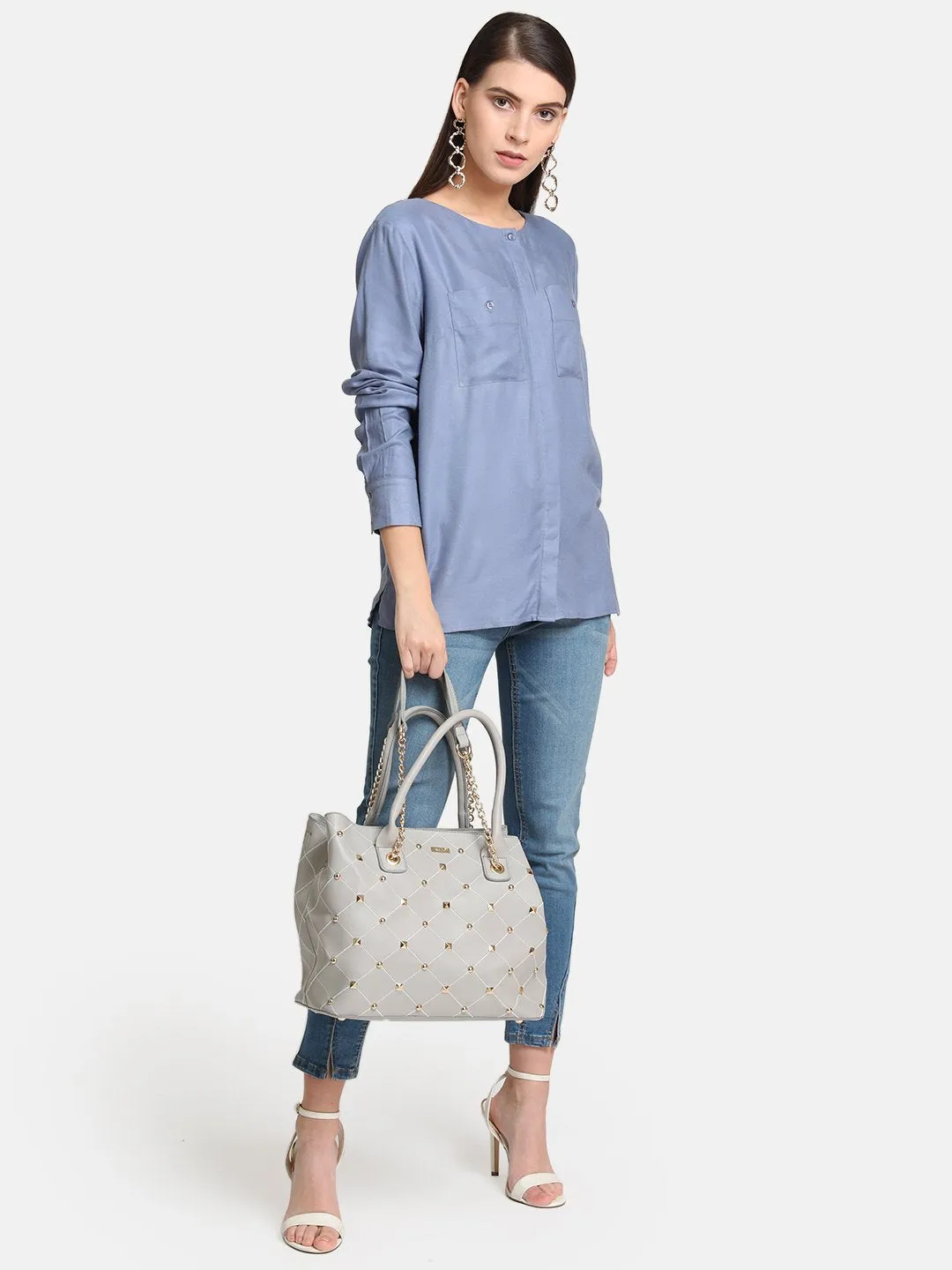 Hidden Placket Round Neck Shirt