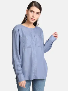 Hidden Placket Round Neck Shirt