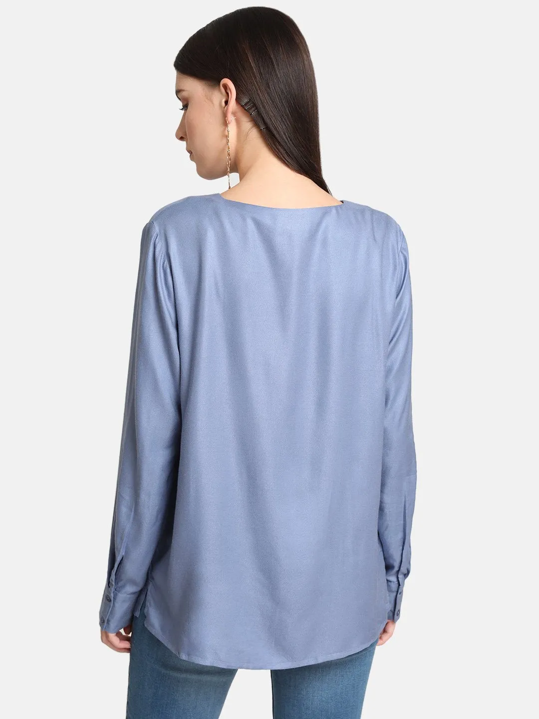 Hidden Placket Round Neck Shirt