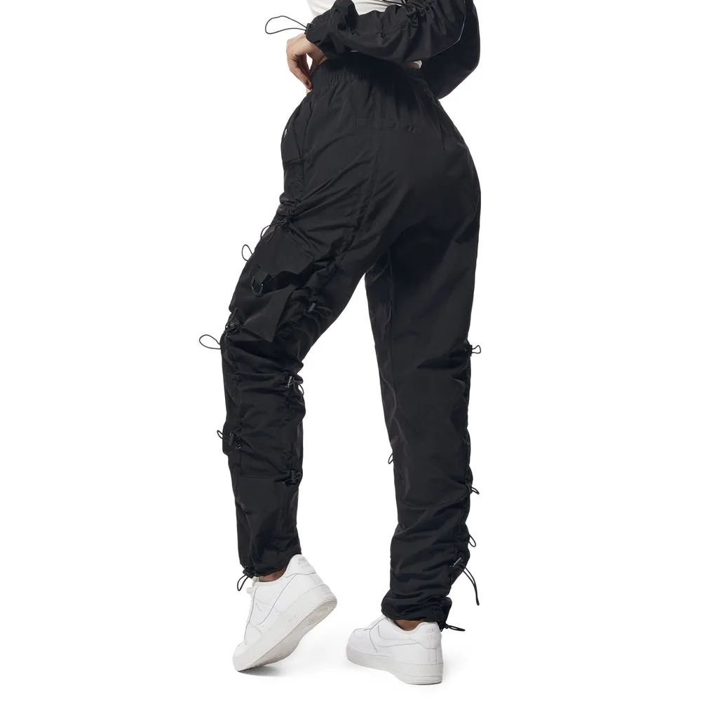 High Rise Multi Bungee Windbreaker Joggers - Black