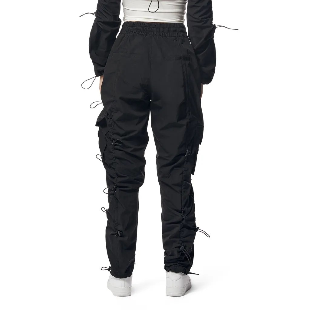 High Rise Multi Bungee Windbreaker Joggers - Black