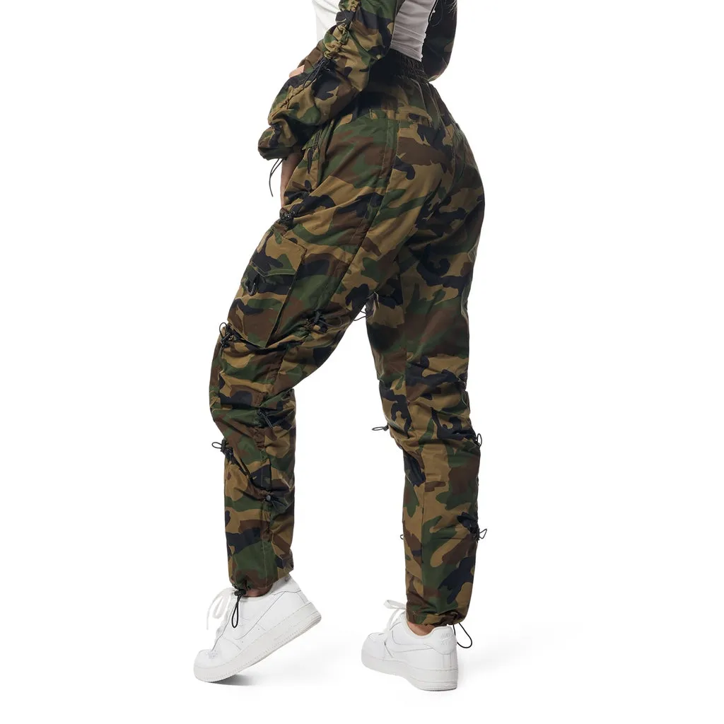 High Rise Multi Bungee Windbreaker Joggers - Wood Camo