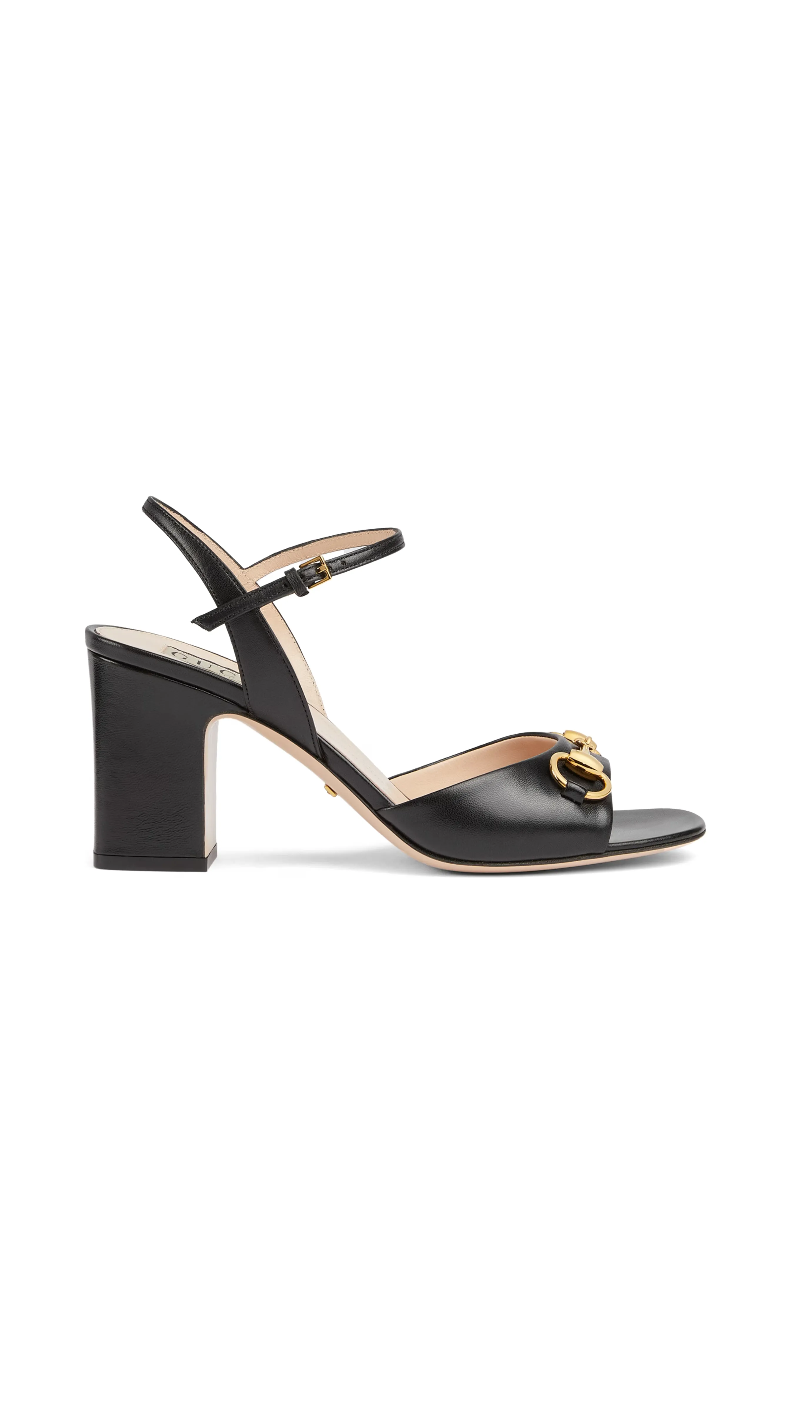 Black Horsebit Mid-Heel Sandal