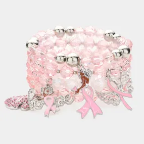 iLLASPARKZ 4PCS Pink Ribbon Pointed Glove Afro Girl Angel Wing Hope Message Faceted Beaded Stretch Bracelets