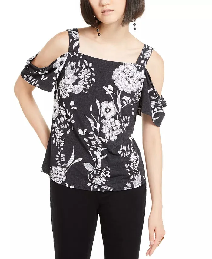 INC International Concepts Women's Black Cold-Shoulder Top Large.