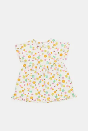 Infant Girls White Floral Print Dress