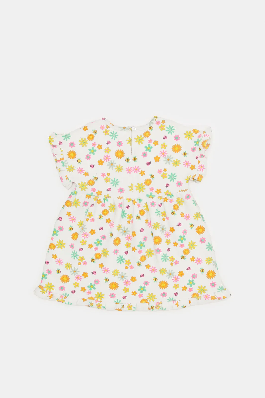 Infant Girls White Floral Print Dress