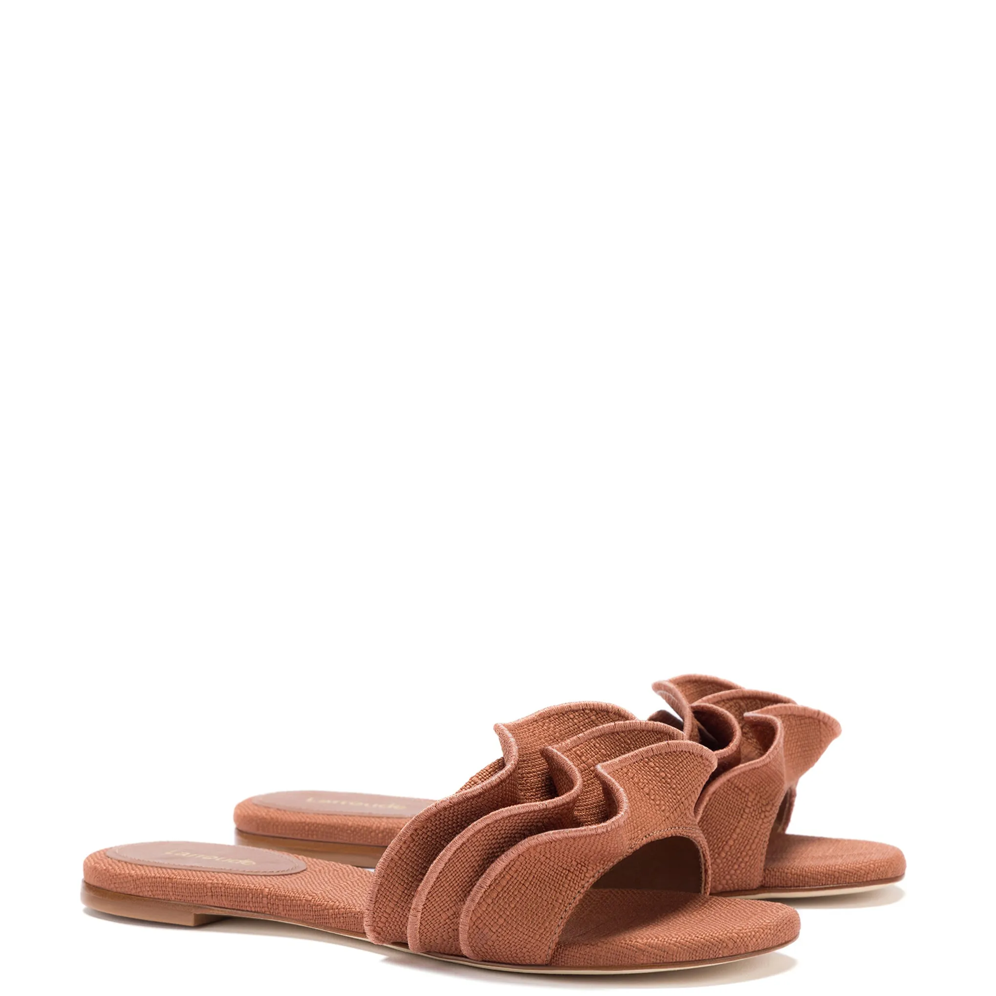 Ivy Caramel Raffia Ruffle Flat Mule