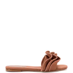 Ivy Caramel Raffia Ruffle Flat Mule