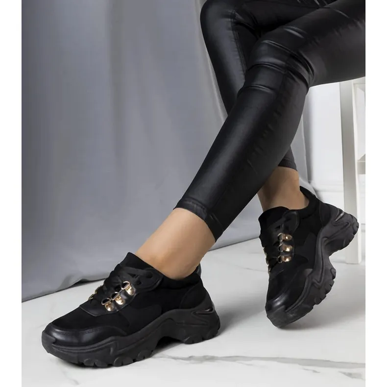 Jenna black mixed fabric sneakers