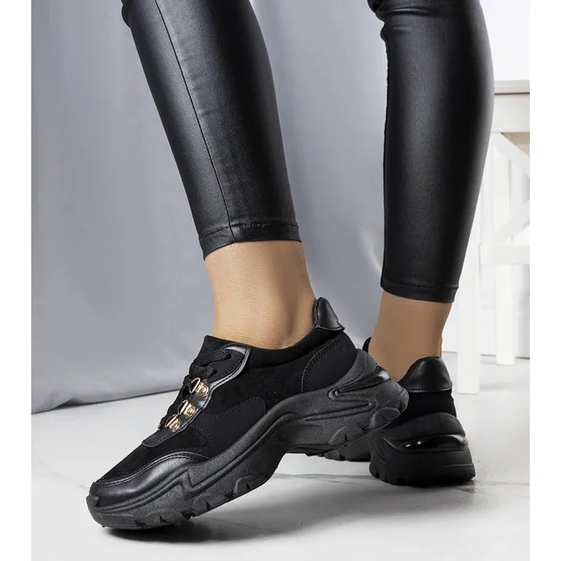 Jenna black mixed fabric sneakers