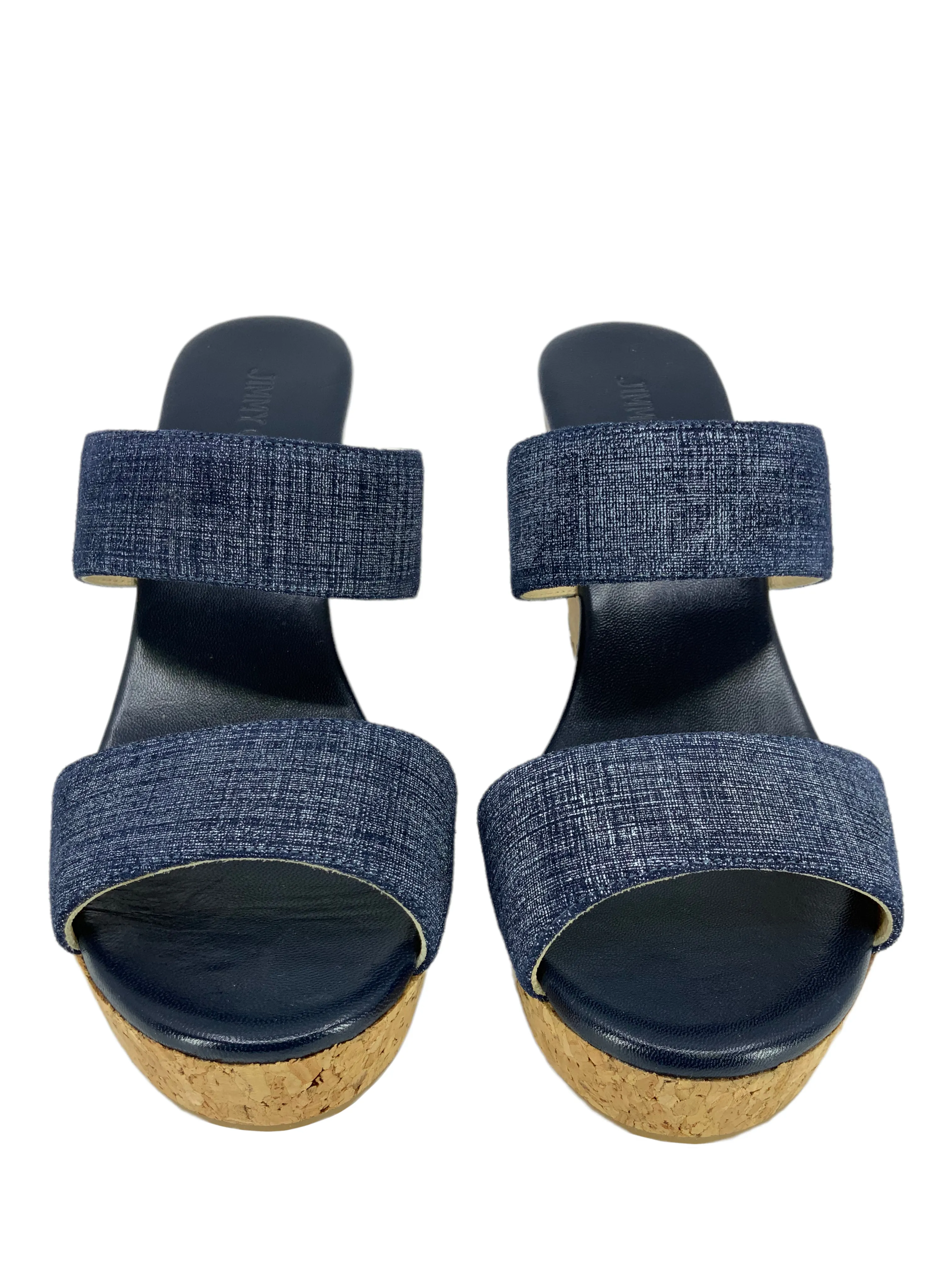 Jimmy Choo Parker Denim Cork Wedge Slide Sandals Size 9.5 - Google-friendly: Jimmy Choo Parker Denim Sandals Size 9.5