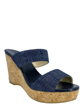 Jimmy Choo Parker Denim Cork Wedge Slide Sandals Size 9.5 - Google-friendly: Jimmy Choo Parker Denim Sandals Size 9.5