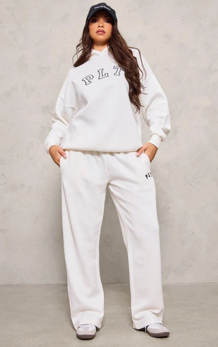 Cream Logo Wide Leg Joggers