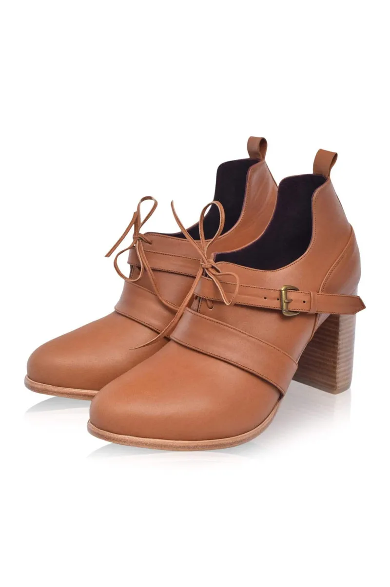 Josephine Camel Vintage Leather Lace-up Heels