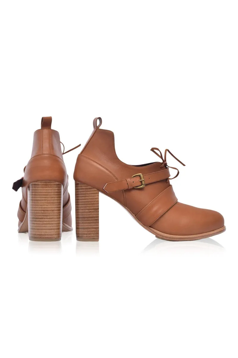 Josephine Camel Vintage Leather Lace-up Heels