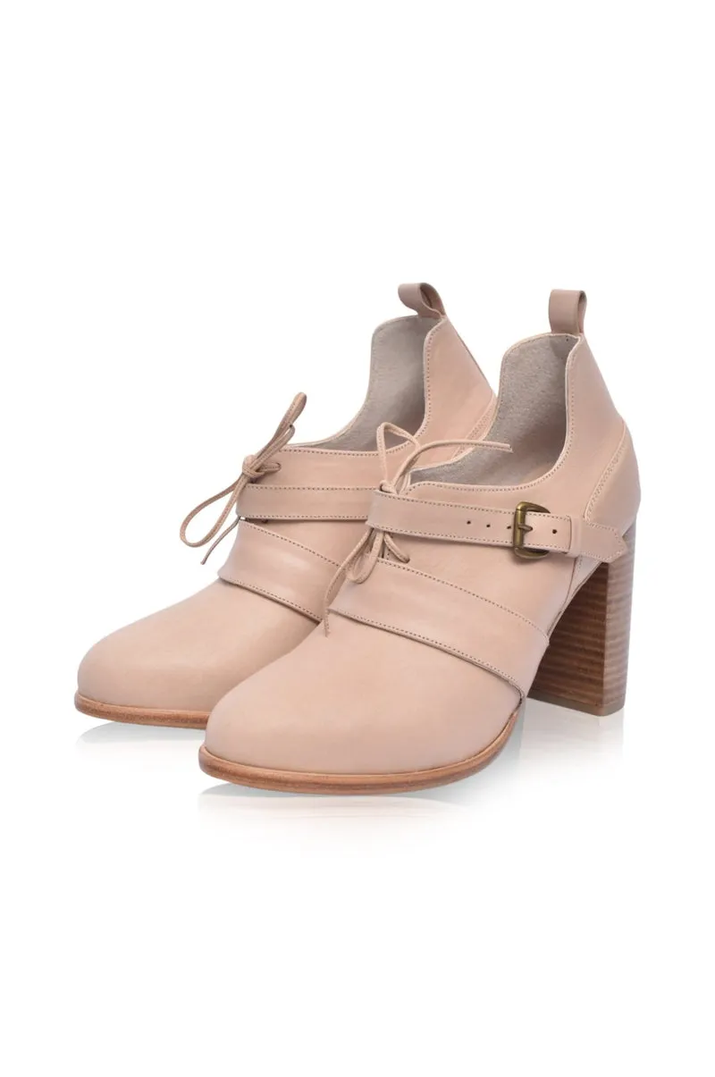 Josephine Camel Vintage Leather Lace-up Heels