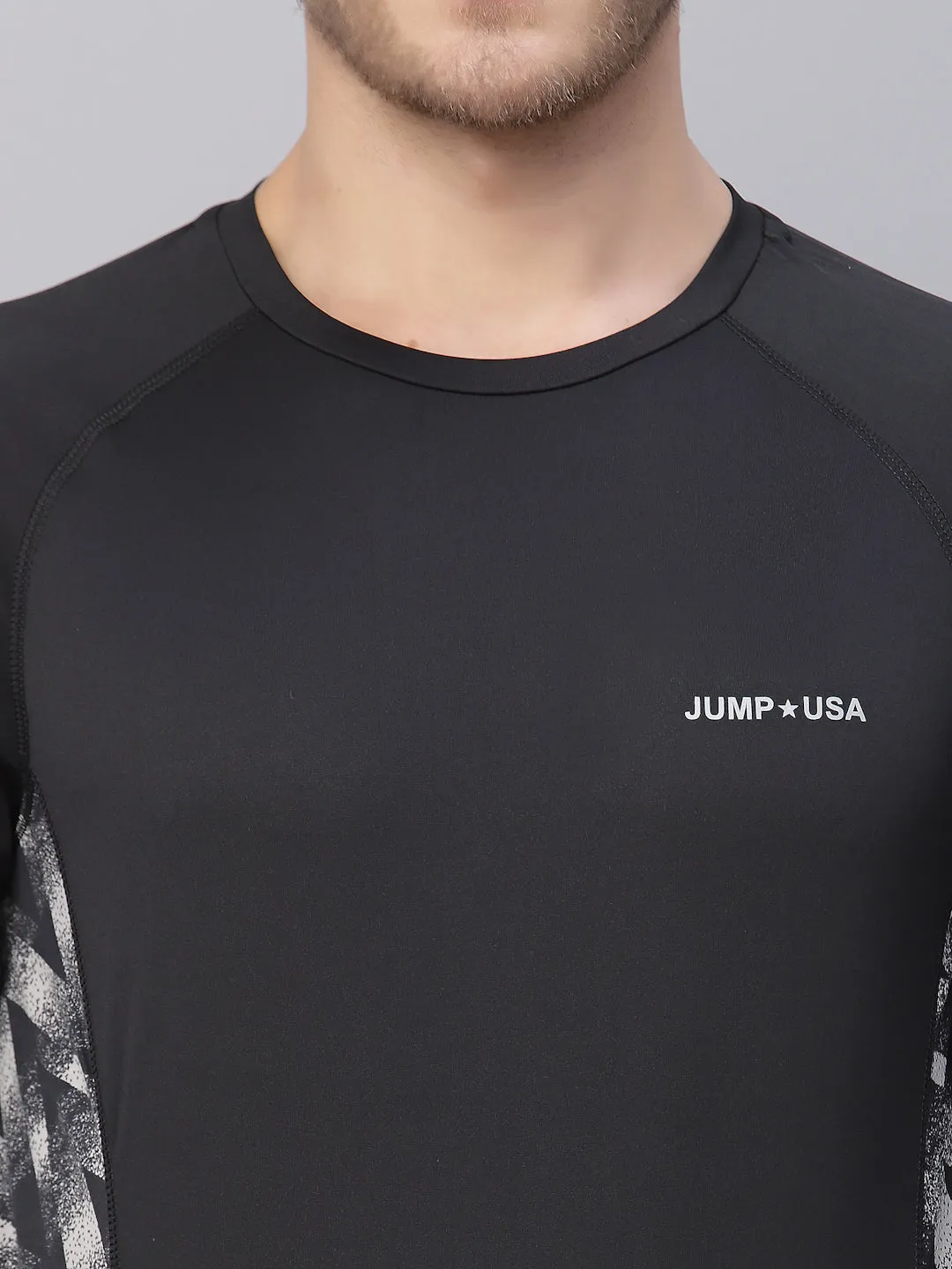 JUMP USA Men's Black Yoga Seamless Round Neck T-Shirt