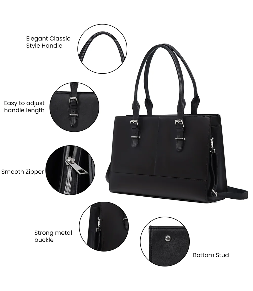 Kenna Black Real Leather Tote Bag for Women's