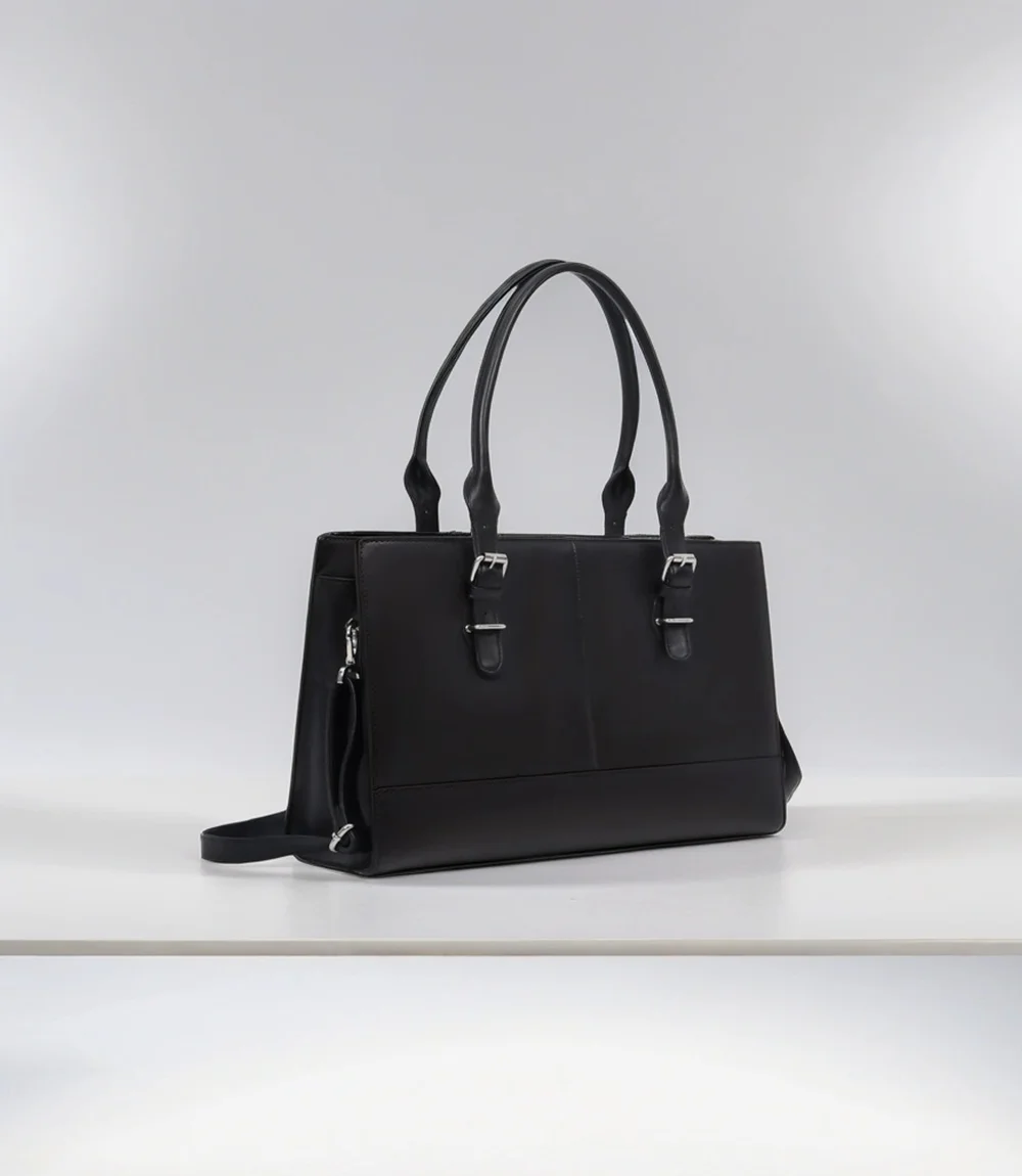 Kenna Black Real Leather Tote Bag for Women's