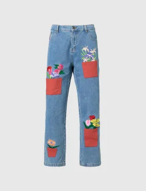 KID SUPER FLOWER POTS DENIM JEAN   BLUE