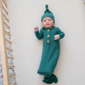 Emerald Knotted Gown with Hat Set