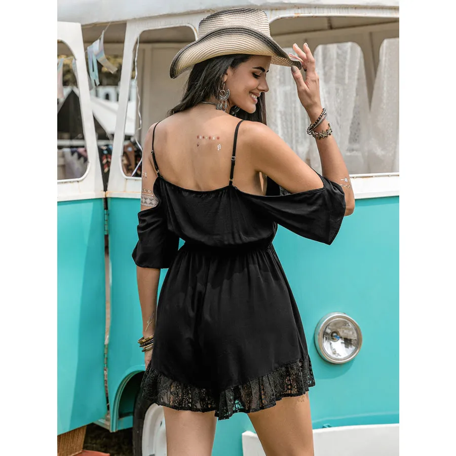 Lace Detail Cold Shoulder Romper