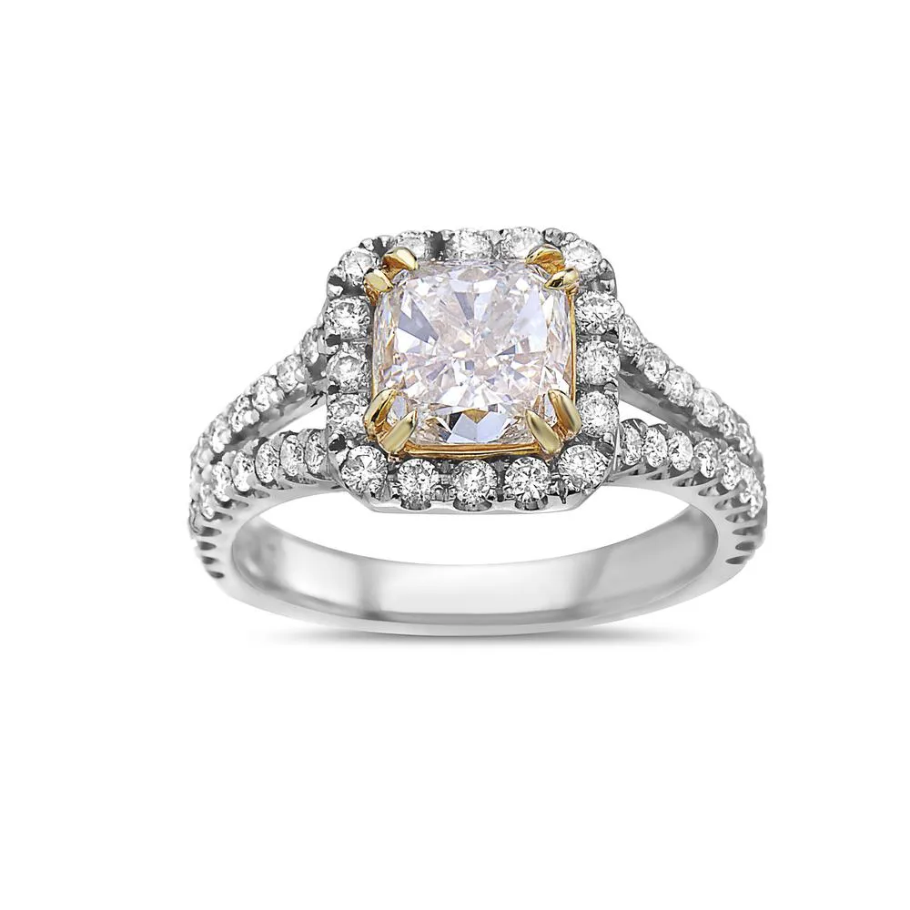 Ladies 18k White And Yellow Gold Halo With 2.97 CT Engagement Ring