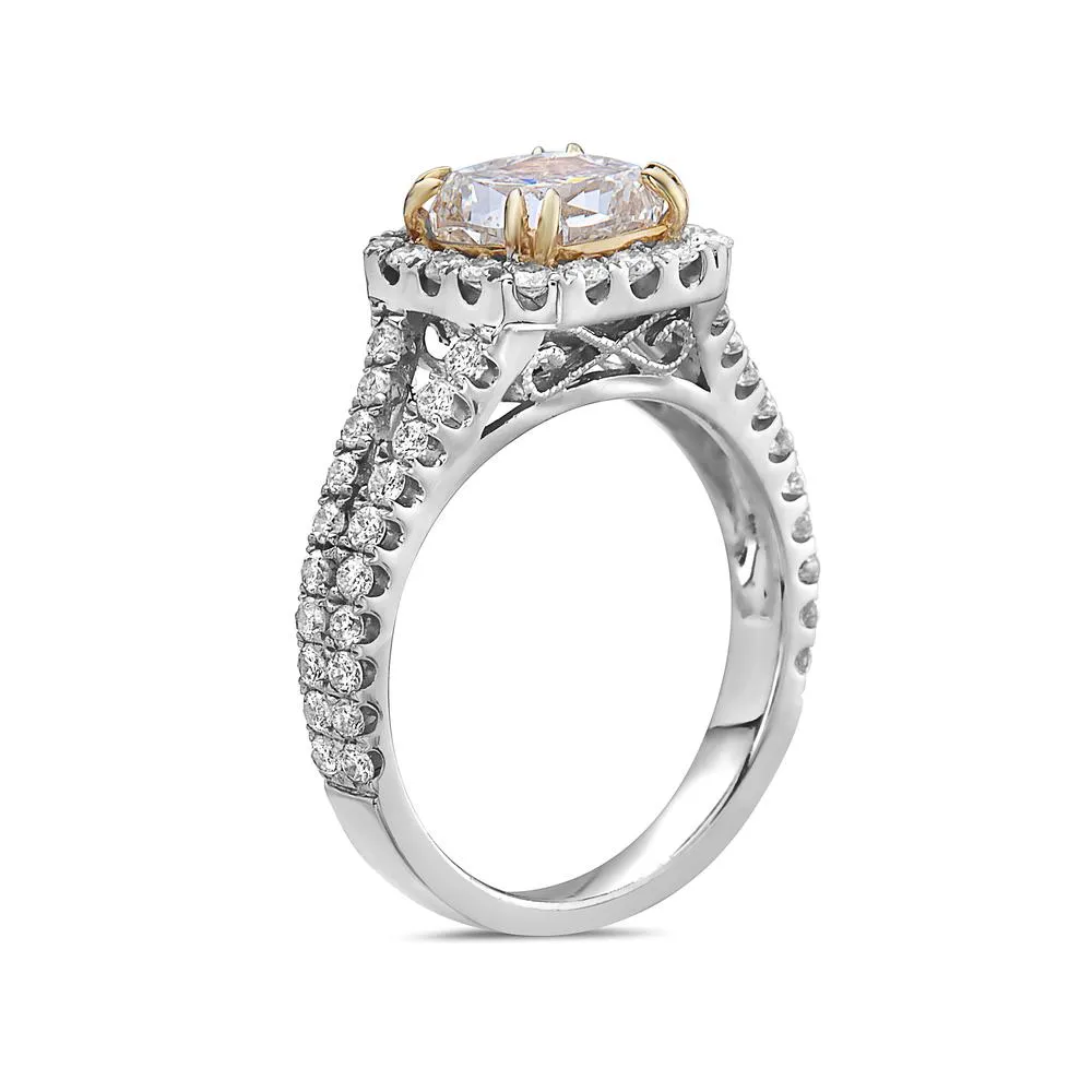 Ladies 18k White And Yellow Gold Halo With 2.97 CT Engagement Ring