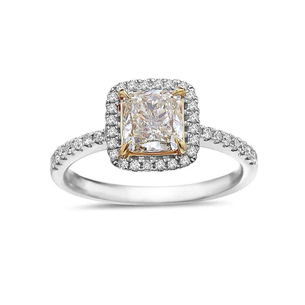 Ladies 18k Yellow And White Gold Halo With 1.53 CT Engagement Ring