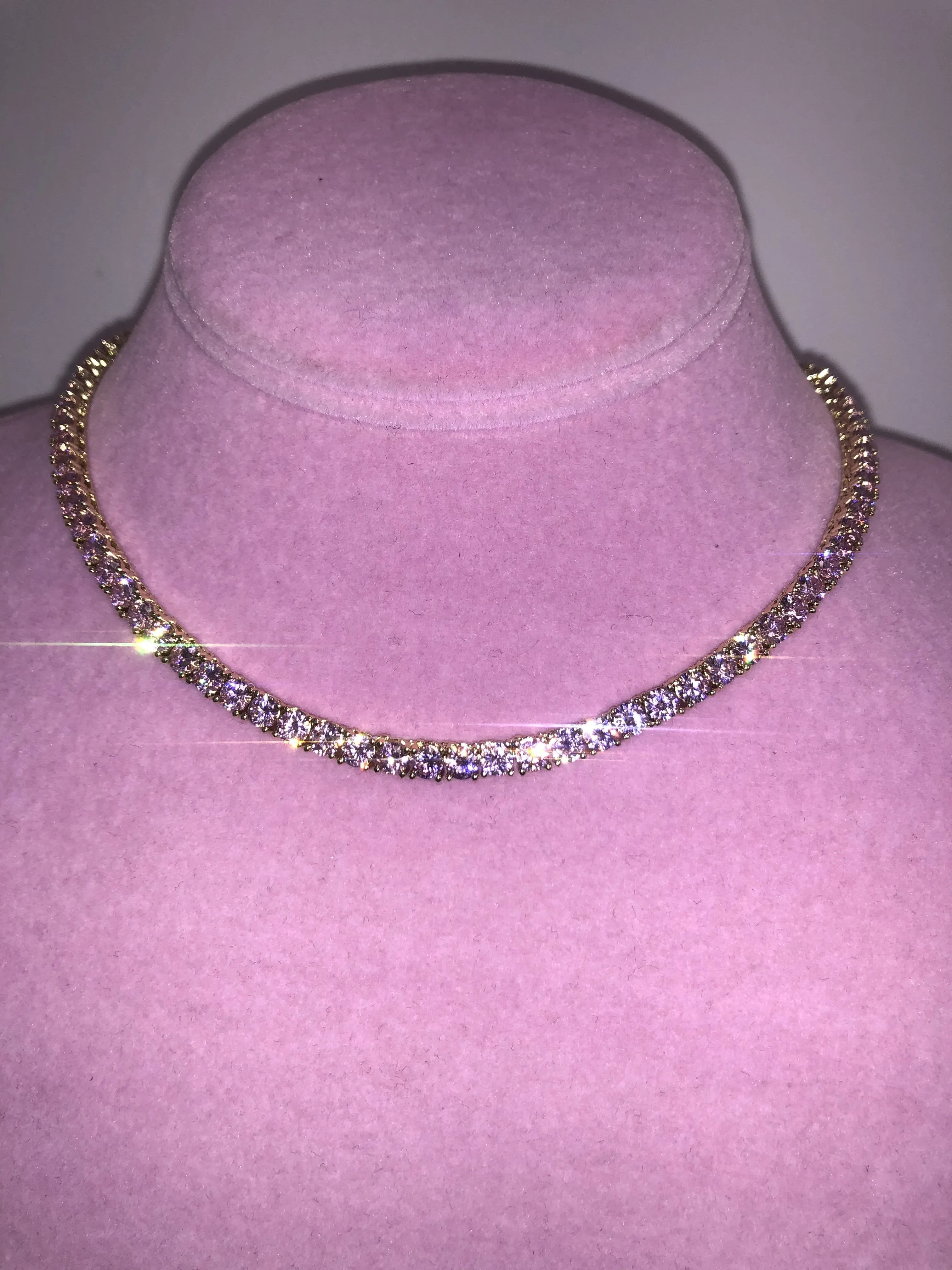 Gold Tennis Chain with Pink Stones for Women