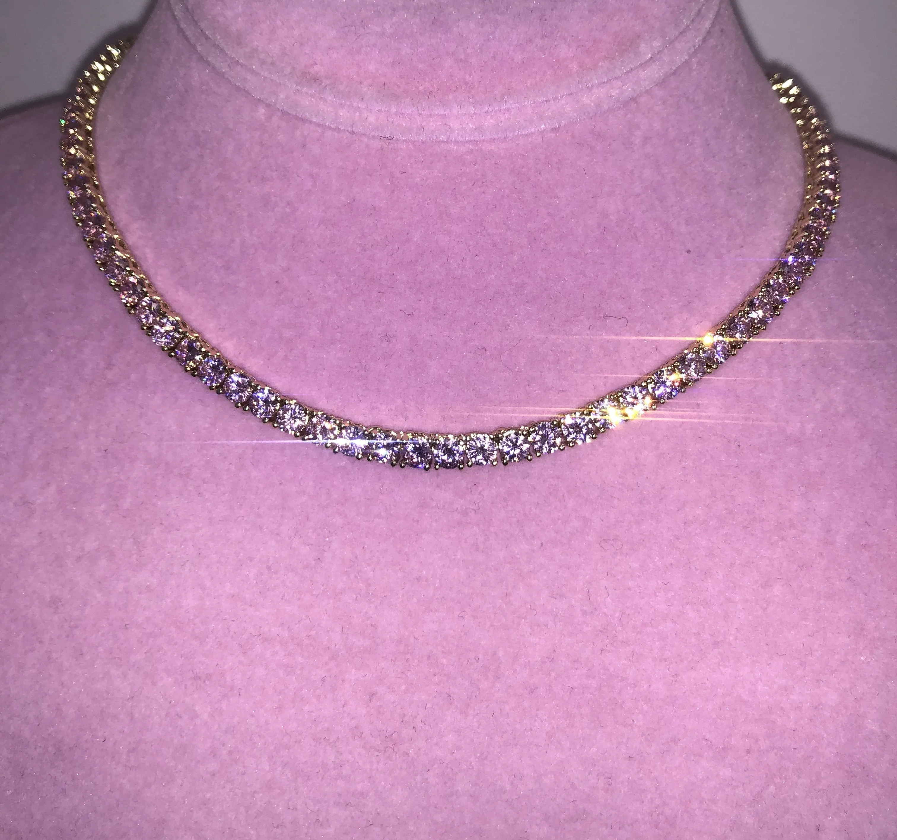 Gold Tennis Chain with Pink Stones for Women