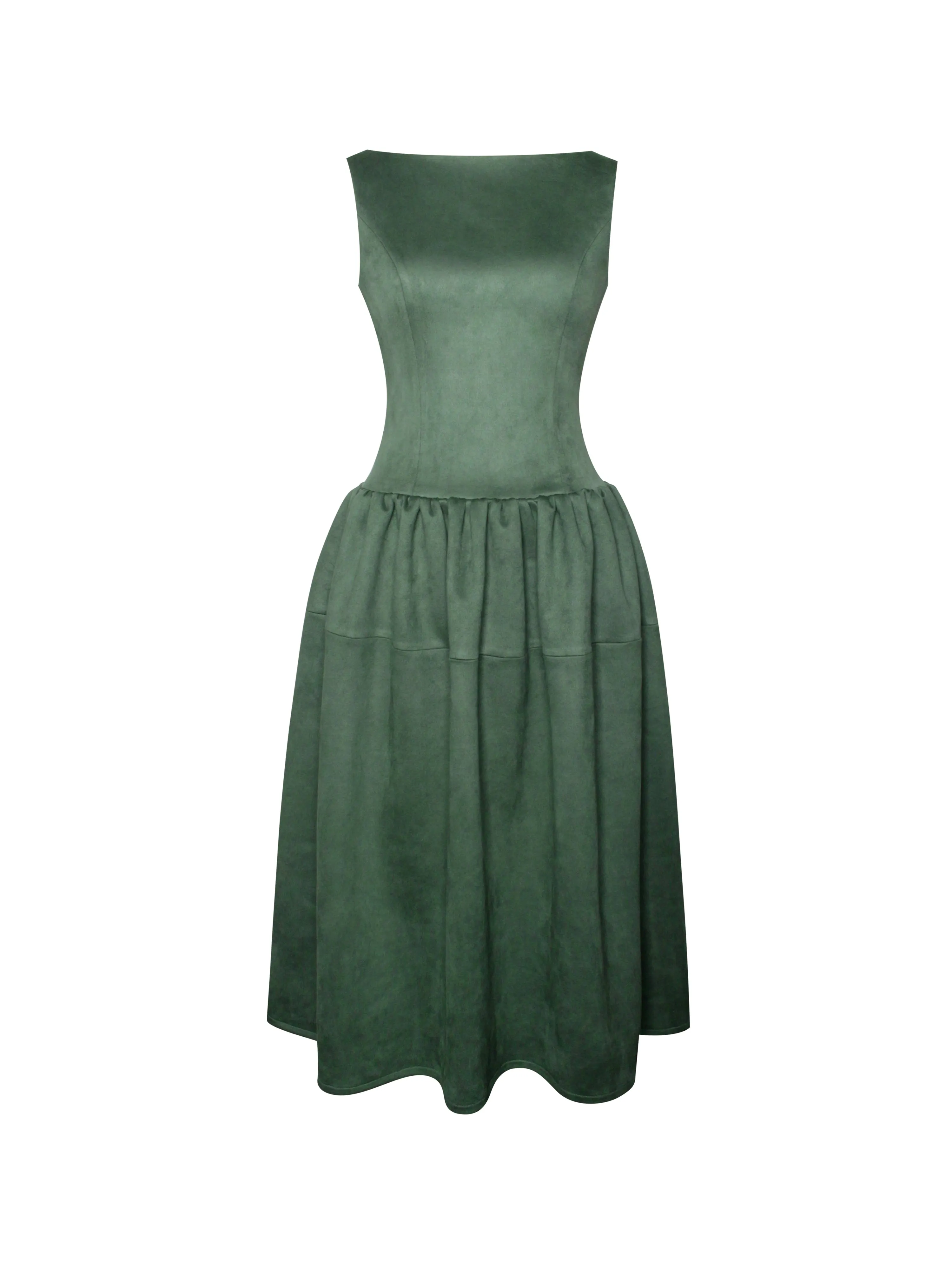 Laila Green Suede Boat Neck Backless Midi Dress