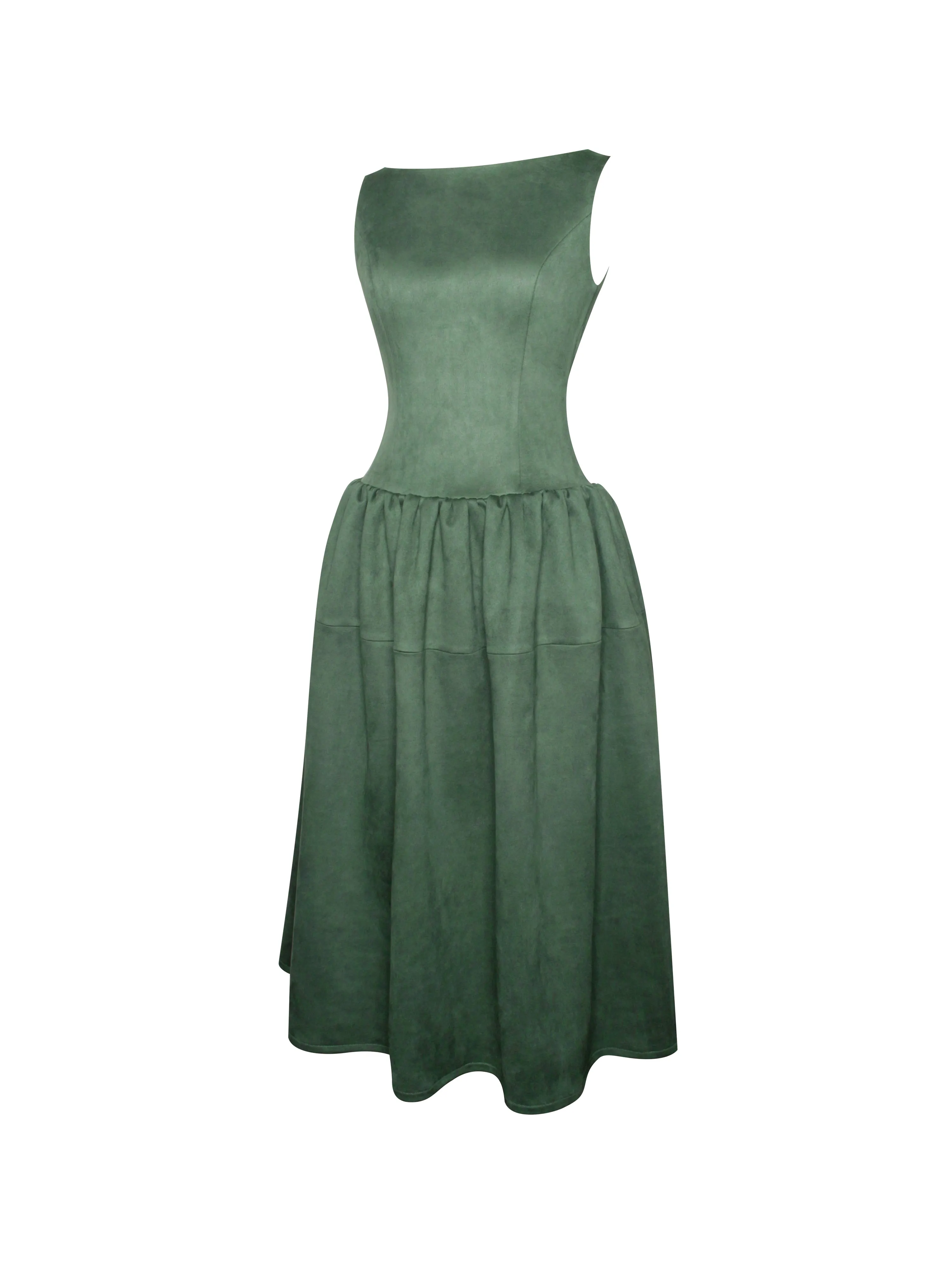 Laila Green Suede Boat Neck Backless Midi Dress