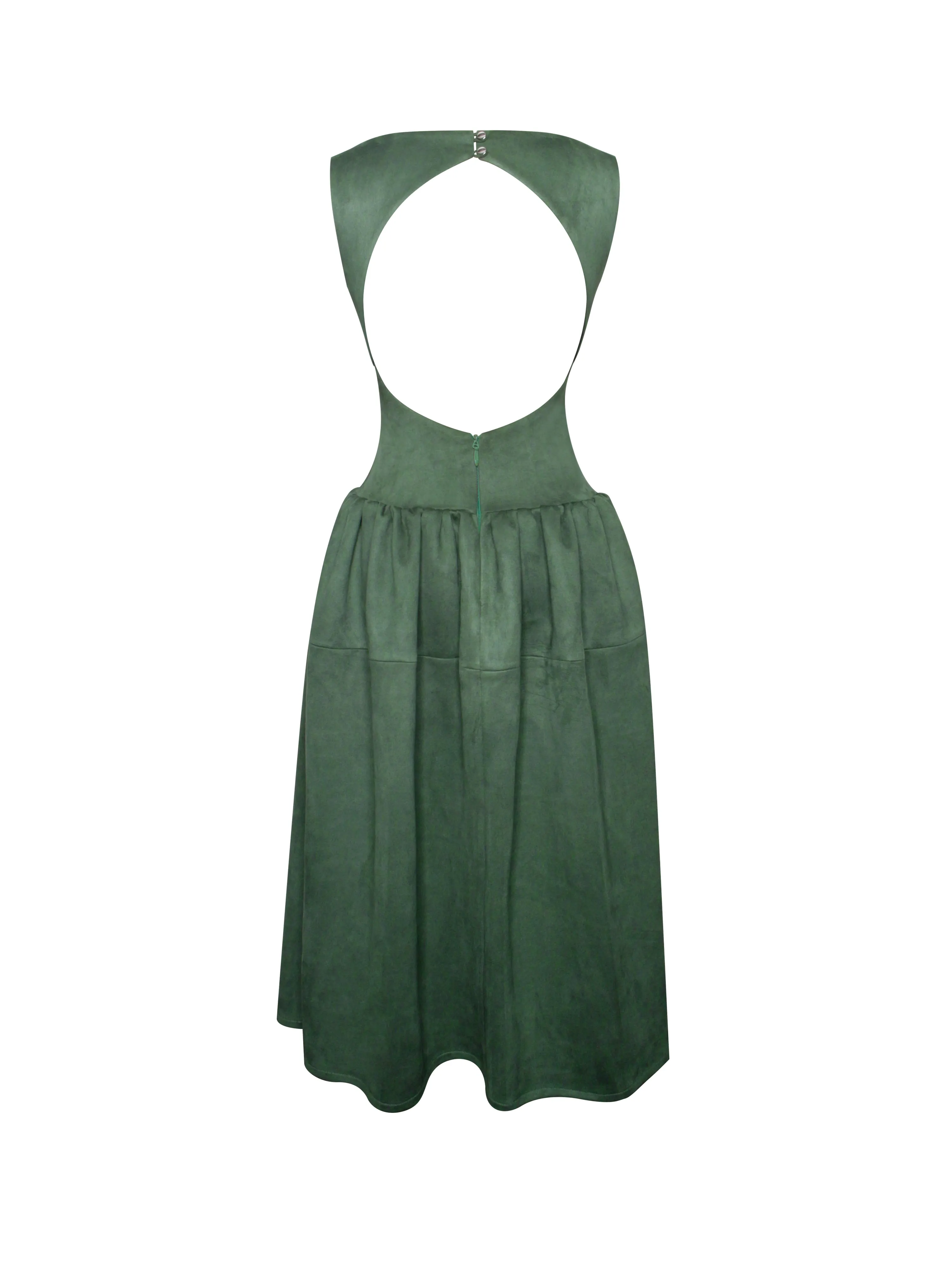 Laila Green Suede Boat Neck Backless Midi Dress