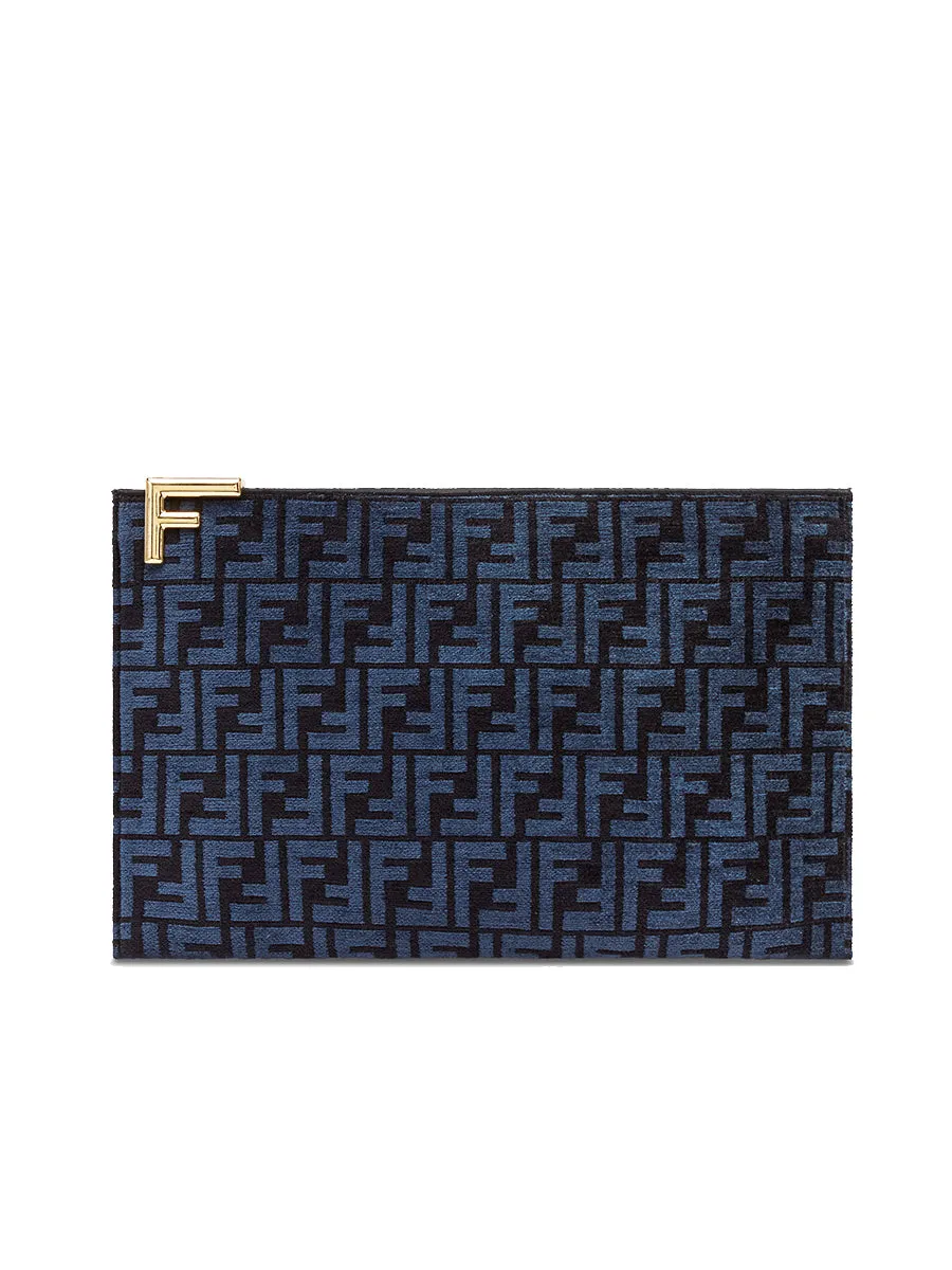 Large Flat Pouch FF Jacquard Fabric in Black