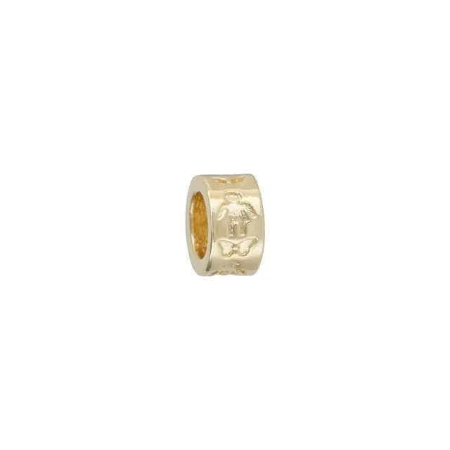 8mm Gold Plated Large Hole Bead with Children Kid Symbols and Butterflies