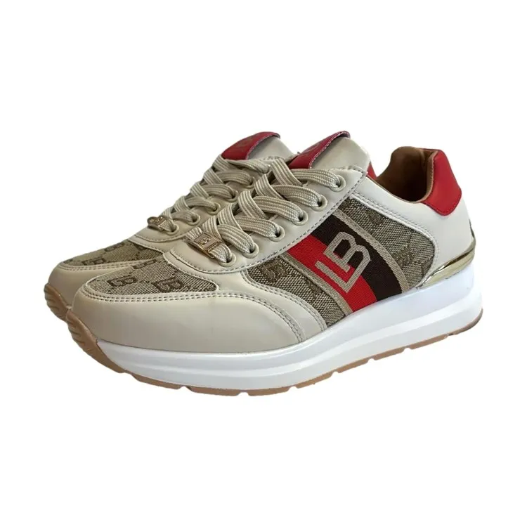 Laura Biagiotti Beige Red Platform Kid Sneakers - 8408 Donna