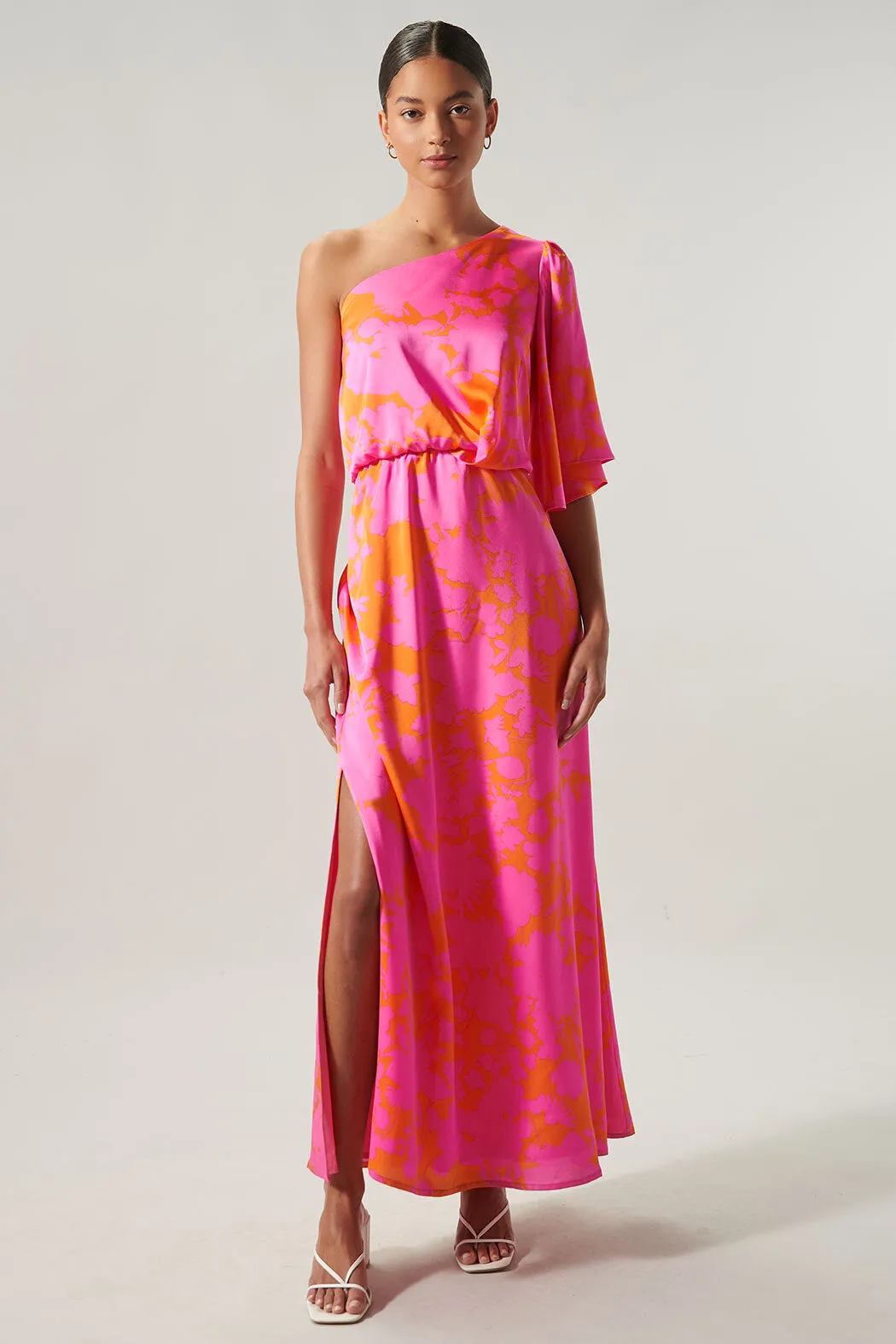 Lava Flow Meara One Shoulder Satin Maxi Dress